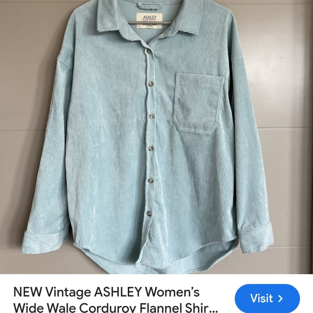 NEW VINTAGE ASHLEY WOMANS WIDE WHALE CORDUROY SHIRT, XL, NWOT